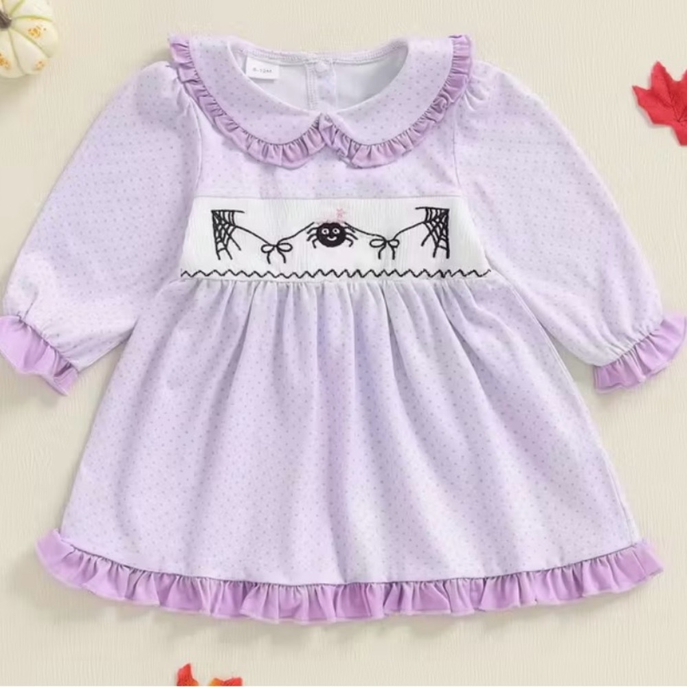Adorable Lavender Baby Dress with Spider Web Design
